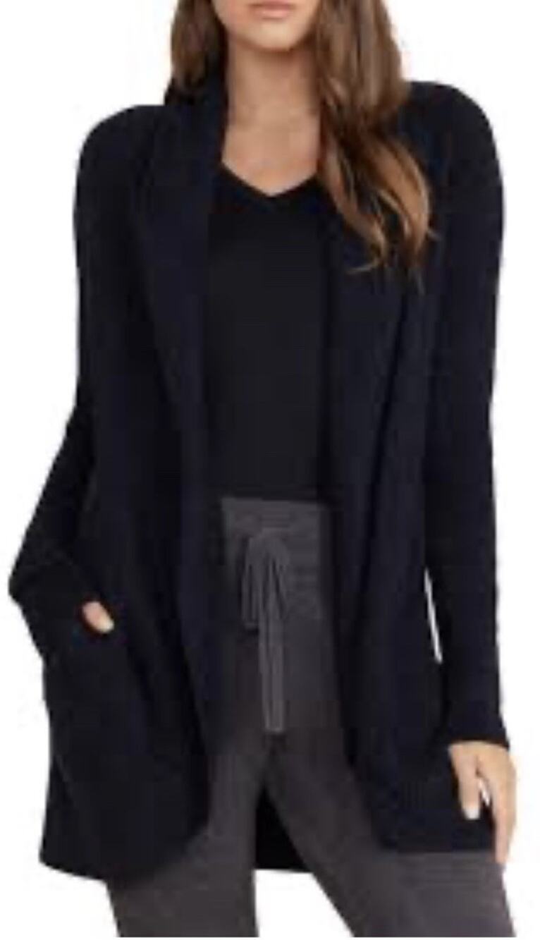 Barefoot Dreams CozyChic Lite Circle Cardigan L/XL Black 452 Open Front Loungell